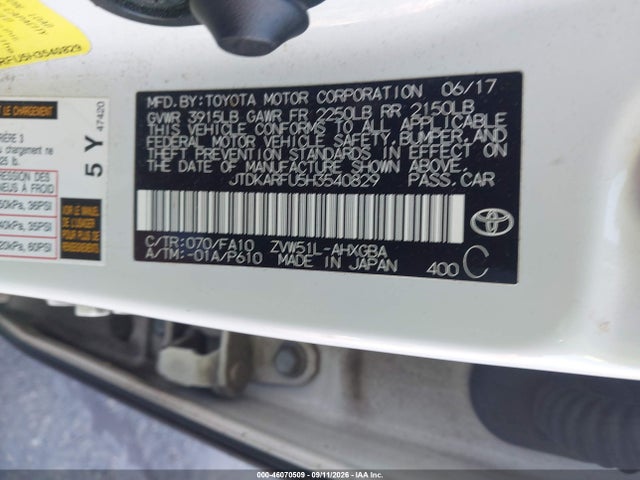 Aukcja sprzedaży 2017 Toyota Prius Three, vin: JTDKARFU5H3540829, numer aukcji: 46070509
