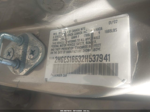 Продажа на аукционе авто 2002 Honda Civic Lx, vin: 2HGES16532H537941, номер лота: 46070516