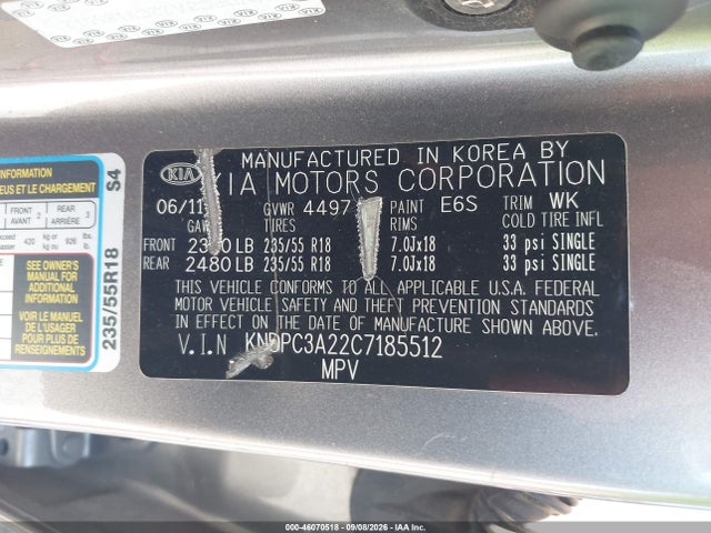 Aukcja sprzedaży 2012 Kia Sportage Ex, vin: KNDPC3A22C7185512, numer aukcji: 46070518