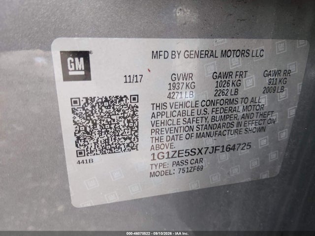 46070522 :رقم المزاد ، 1G1ZE5SX7JF164725 vin ، 2018 Chevrolet Malibu Premier مزاد بيع
