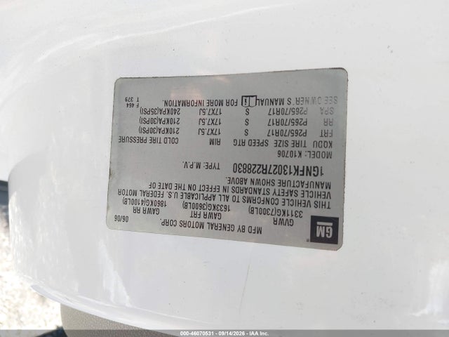 2007 Chevrolet Tahoe Lt მანქანა იყიდება აუქციონზე, vin: 1GNFK13027R228830, აუქციონის ნომერი: 46070531