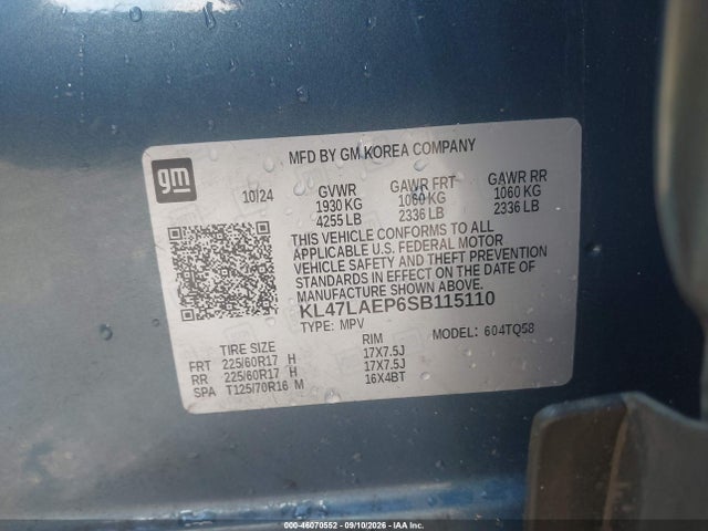2025 Buick Envista Preferred Fwd მანქანა იყიდება აუქციონზე, vin: KL47LAEP6SB115110, აუქციონის ნომერი: 46070552