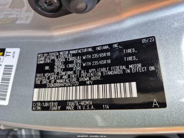 46070573 :رقم المزاد ، 5TDKDRBH4PS042120 vin ، 2023 Toyota Highlander Xle مزاد بيع