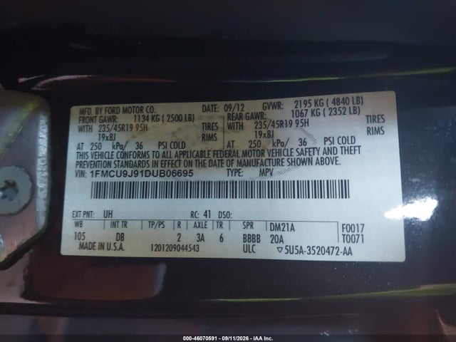 Продажа на аукционе авто 2013 Ford Escape Titanium, vin: 1FMCU9J91DUB06695, номер лота: 46070591