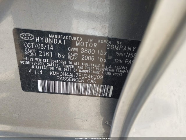 Aukcja sprzedaży 2015 Hyundai Elantra Sport, vin: KMHDH4AH7FU346209, numer aukcji: 46070601
