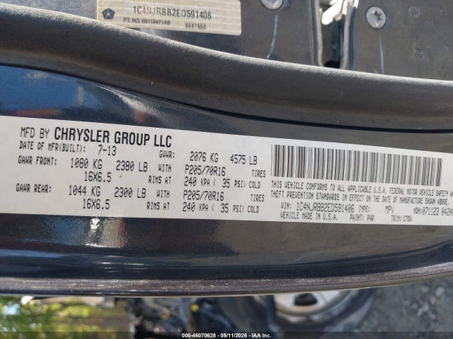 46070628 :رقم المزاد ، 1C4NJRBB2ED591406 vin ، 2014 Jeep Patriot Sport مزاد بيع