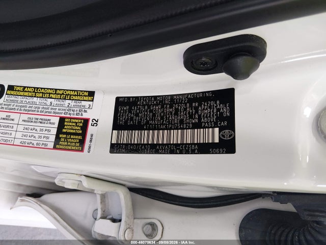 46070634 :رقم المزاد ، 4T1T11AK1PU754829 vin ، 2023 Toyota Camry Se مزاد بيع