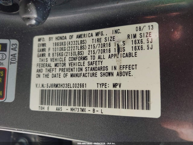 Honda CR-V LX 2014 5J6RM3H33EL002661 Image 9