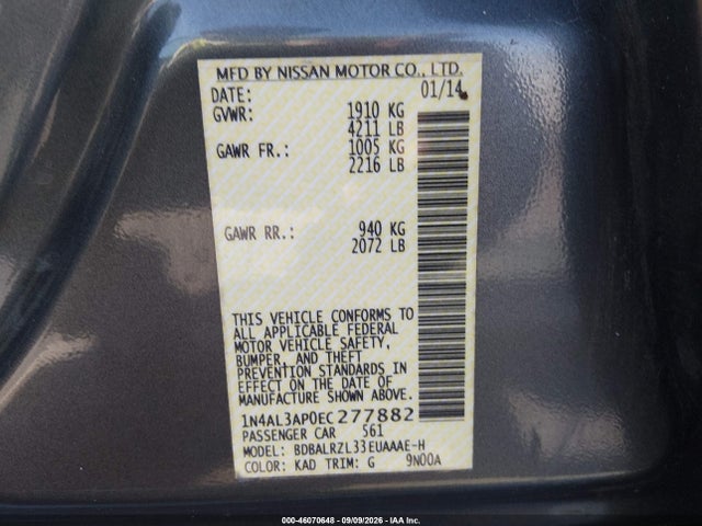 Продажа на аукционе авто 2014 Nissan Altima 2.5 S, vin: 1N4AL3AP0EC277882, номер лота: 46070648