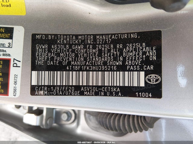 Toyota CAMRY SE 2017 4T1BF1FK3HU395216 Image 9