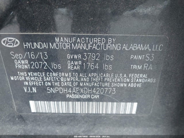 Aukcja sprzedaży 2013 Hyundai Elantra Gls, vin: 5NPDH4AEXDH420773, numer aukcji: 46070658
