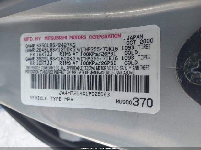 2001 Mitsubishi Montero Sport Es/ls მანქანა იყიდება აუქციონზე, vin: JA4MT21HX1P025063, აუქციონის ნომერი: 46070674