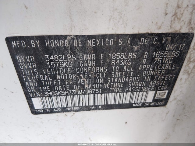 Aukcja sprzedaży 2017 Honda Fit Ex, vin: 3HGGK5H73HM709751, numer aukcji: 46070728