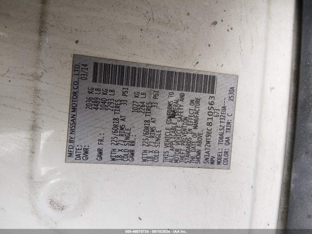 Aukcja sprzedaży 2014 Nissan Rogue Sl, vin: 5N1AT2MT9EC810563, numer aukcji: 46070734