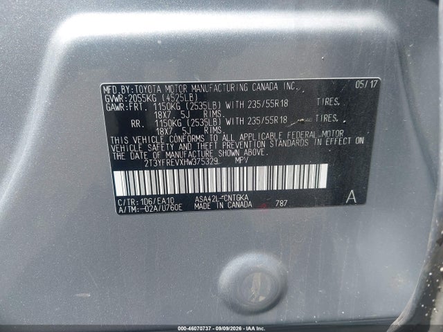 46070737 :رقم المزاد ، 2T3YFREVXHW375329 vin ، 2017 Toyota Rav4 Limited مزاد بيع