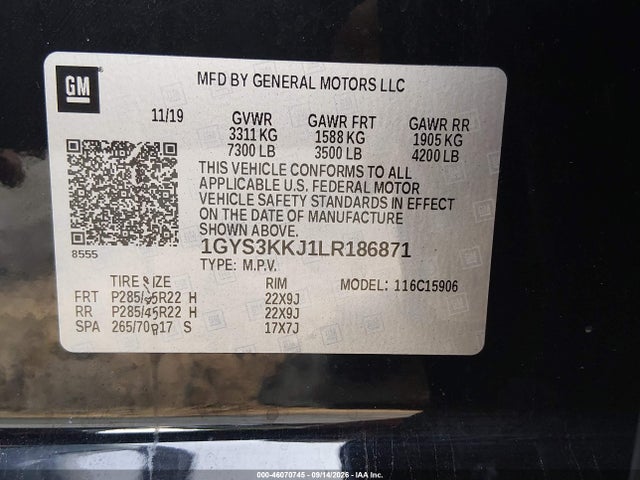 Aukcja sprzedaży 2020 Cadillac Escalade Esv 2wd Platinum, vin: 1GYS3KKJ1LR186871, numer aukcji: 46070745