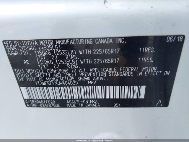 Aukcja sprzedaży 2018 Toyota Rav4 Xle, vin: 2T3WFREVXJW484029, numer aukcji: 46070771