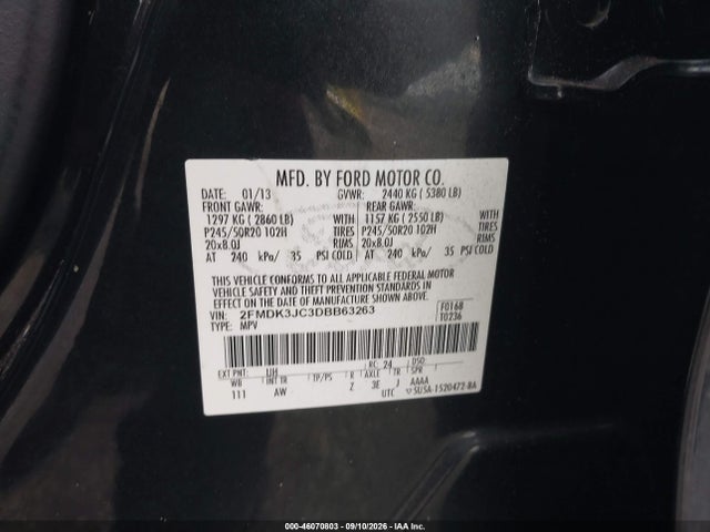 Продажа на аукционе авто 2013 Ford Edge Sel, vin: 2FMDK3JC3DBB63263, номер лота: 46070803