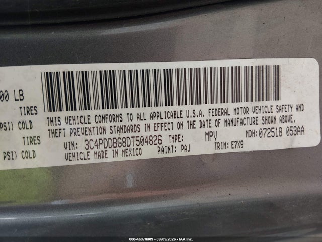 2013 Dodge Journey Sxt მანქანა იყიდება აუქციონზე, vin: 3C4PDDBG8DT504826, აუქციონის ნომერი: 46070809