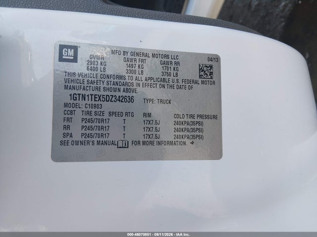 46070851 :رقم المزاد ، 1GTN1TEX5DZ342636 vin ، 2013 Gmc Sierra 1500 Work Truck مزاد بيع
