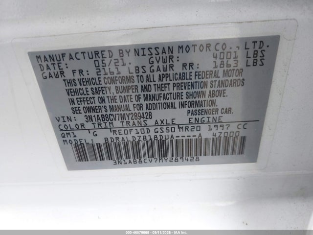 Продажа на аукционе авто 2021 Nissan Sentra Sv Xtronic Cvt, vin: 3N1AB8CV7MY289428, номер лота: 46070868