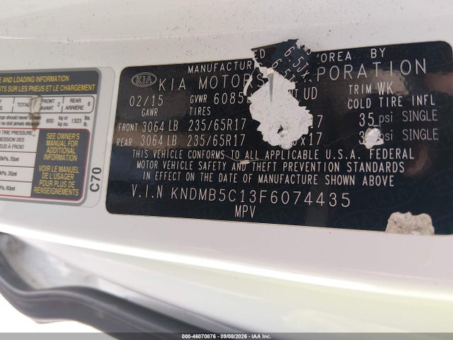 Продаж на аукціоні авто 2015 Kia Sedona Lx, vin: KNDMB5C13F6074435, номер лоту: 46070876