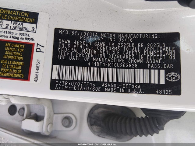 Продажа на аукционе авто 2016 Toyota Camry Se, vin: 4T1BF1FK1GU263828, номер лота: 46070905