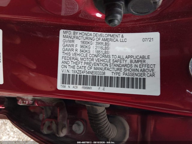 Продаж на аукціоні авто 2022 Honda Insight Ex, vin: 19XZE4F54NE003338, номер лоту: 46070913