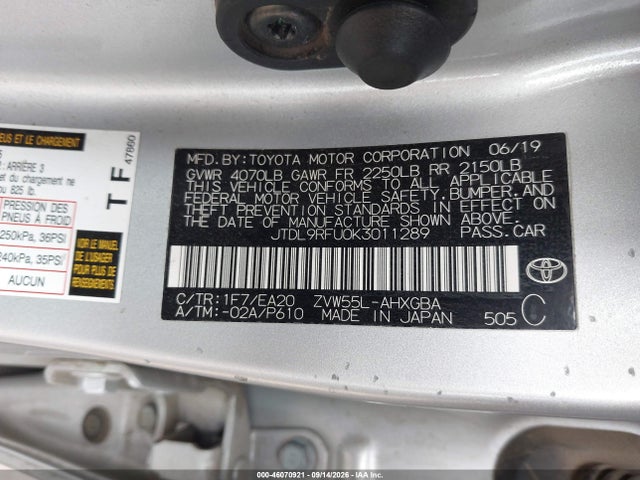 JTDL9RFU0K3011289 Toyota PRIUS XLE