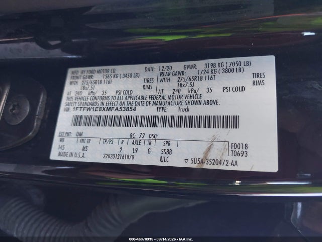 Продажа на аукционе авто 2021 Ford F-150 Xlt, vin: 1FTFW1E8XMFA53854, номер лота: 46070935