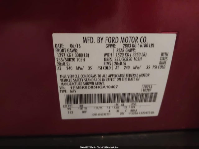 Aukcja sprzedaży 2017 Ford Explorer Xlt, vin: 1FM5K8D85HGA10407, numer aukcji: 46070943