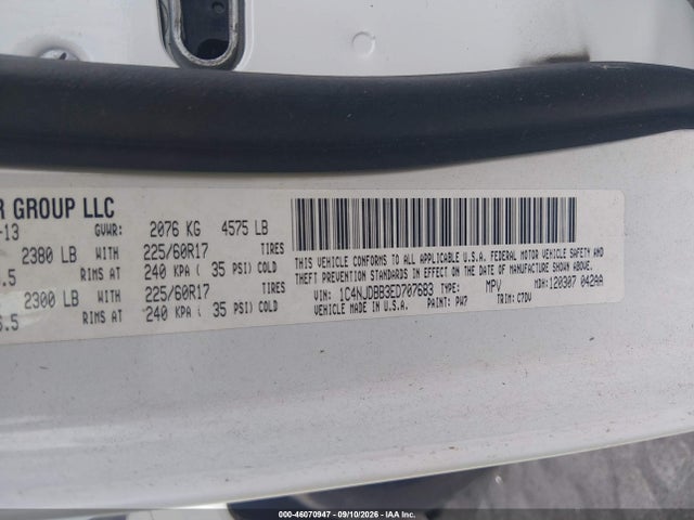 Продаж на аукціоні авто 2014 Jeep Compass Sport, vin: 1C4NJDBB3ED707683, номер лоту: 46070947