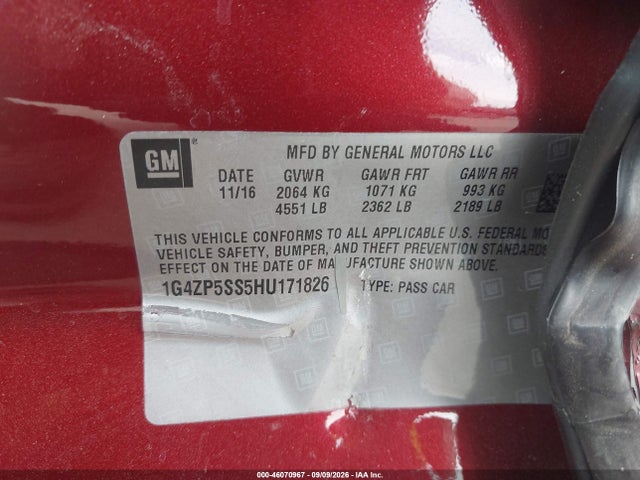 2017 Buick Lacrosse Essence მანქანა იყიდება აუქციონზე, vin: 1G4ZP5SS5HU171826, აუქციონის ნომერი: 46070967