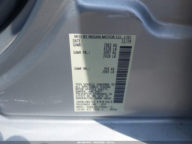 Продажа на аукционе авто 2020 Nissan Altima S Fwd, vin: 1N4BL4BV7LC199363, номер лота: 46070972
