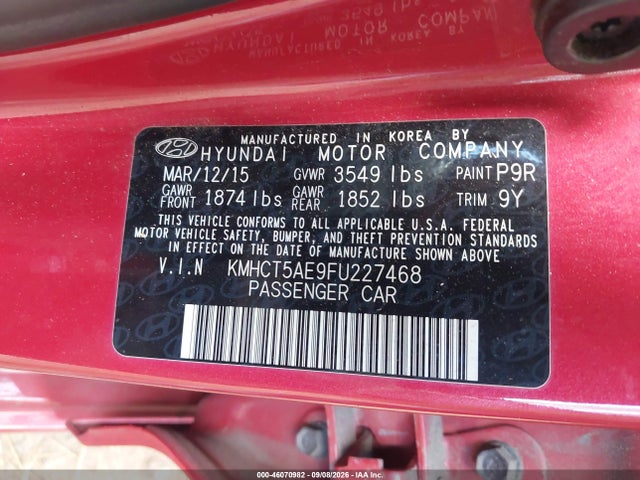 Продаж на аукціоні авто 2015 Hyundai Accent Gs, vin: KMHCT5AE9FU227468, номер лоту: 46070982