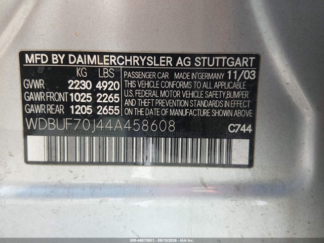 Продажа на аукционе авто 2004 Mercedes-benz E 500, vin: WDBUF70J44A458608, номер лота: 46070983