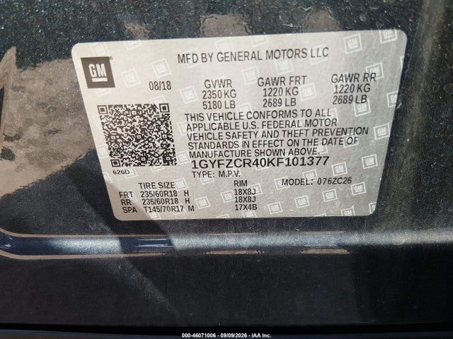 Auction sale of the 2019 Cadillac Xt4 Premium Luxury, vin: 1GYFZCR40KF101377, lot number: 46071006