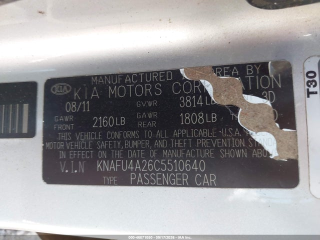 Aukcja sprzedaży 2012 Kia Forte Ex, vin: KNAFU4A26C5510640, numer aukcji: 46071050