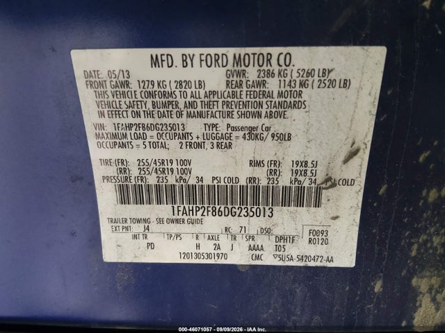 Продаж на аукціоні авто 2013 Ford Taurus Limited, vin: 1FAHP2F86DG235013, номер лоту: 46071057