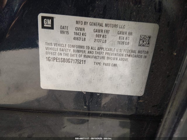Продажа на аукционе авто 2016 Chevrolet Cruze Limited 1lt Auto, vin: 1G1PE5SB0G7175211, номер лота: 46071117