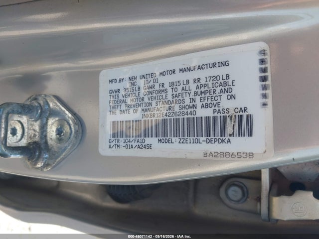46071142 :رقم المزاد ، 1NXBR12E42Z628440 vin ، 2002 Toyota Corolla Le مزاد بيع