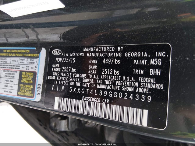 Продаж на аукціоні авто 2016 Kia Optima Lx, vin: 5XXGT4L39GG024339, номер лоту: 46071177