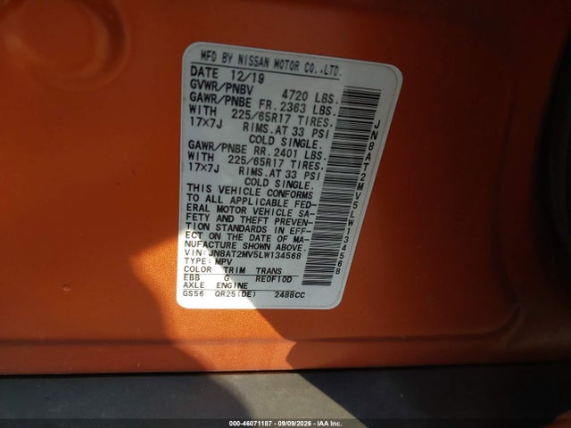 Продаж на аукціоні авто 2020 Nissan Rogue Sv Intelligent Awd, vin: JN8AT2MV5LW134568, номер лоту: 46071187