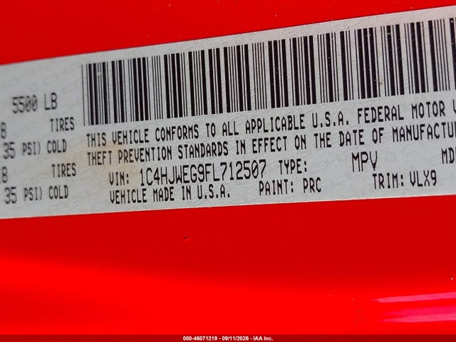 Aukcja sprzedaży 2015 Jeep Wrangler Unlimited Altitude, vin: 1C4HJWEG9FL712507, numer aukcji: 46071219