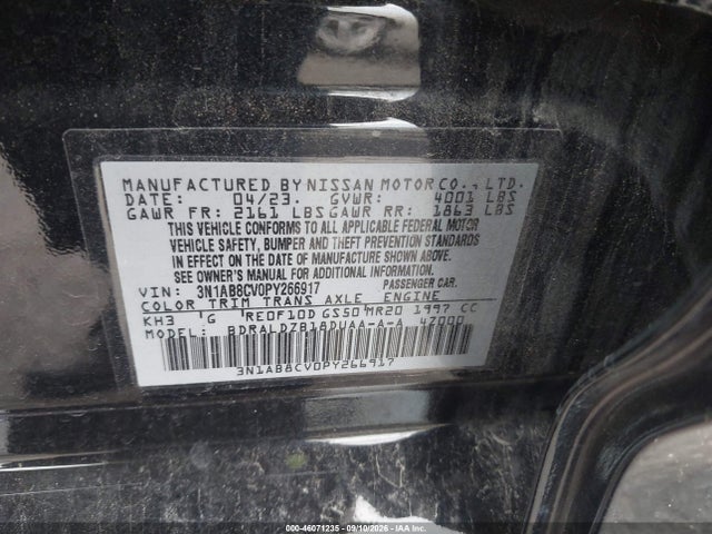 Продаж на аукціоні авто 2023 Nissan Sentra Sv Xtronic Cvt, vin: 3N1AB8CV0PY266917, номер лоту: 46071235