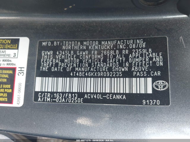 46071279 :رقم المزاد ، 4T4BE46KX9R092235 vin ، 2009 Toyota Camry Le مزاد بيع