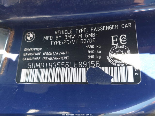 46071289 :رقم المزاد ، 5UMBT93556LE89156 vin ، 2006 Bmw M مزاد بيع