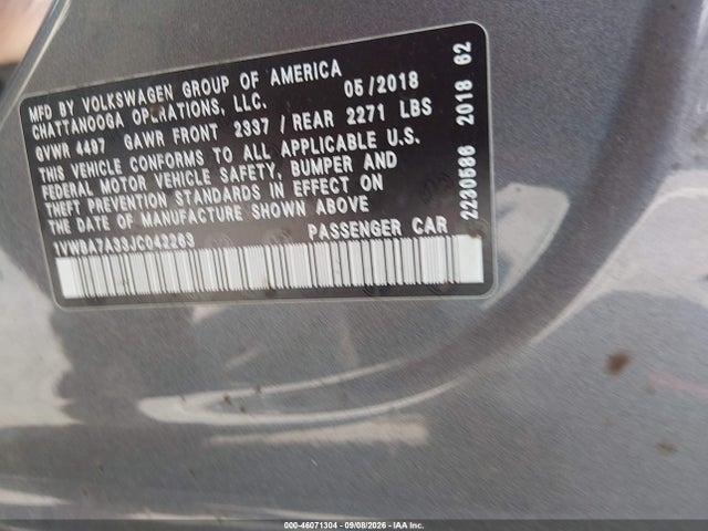 Volkswagen Passat 2.0t Se 2018 1VWBA7A33JC042263 Image 9