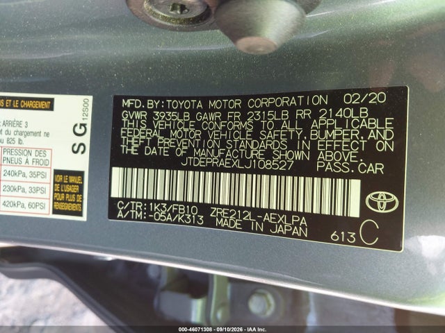 Toyota COROLLA LE 2020 JTDEPRAEXLJ108527 Image 9
