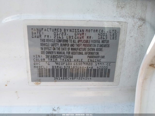 Продаж на аукціоні авто 2023 Nissan Sentra Sv Xtronic Cvt, vin: 3N1AB8CV8PY224544, номер лоту: 46071324